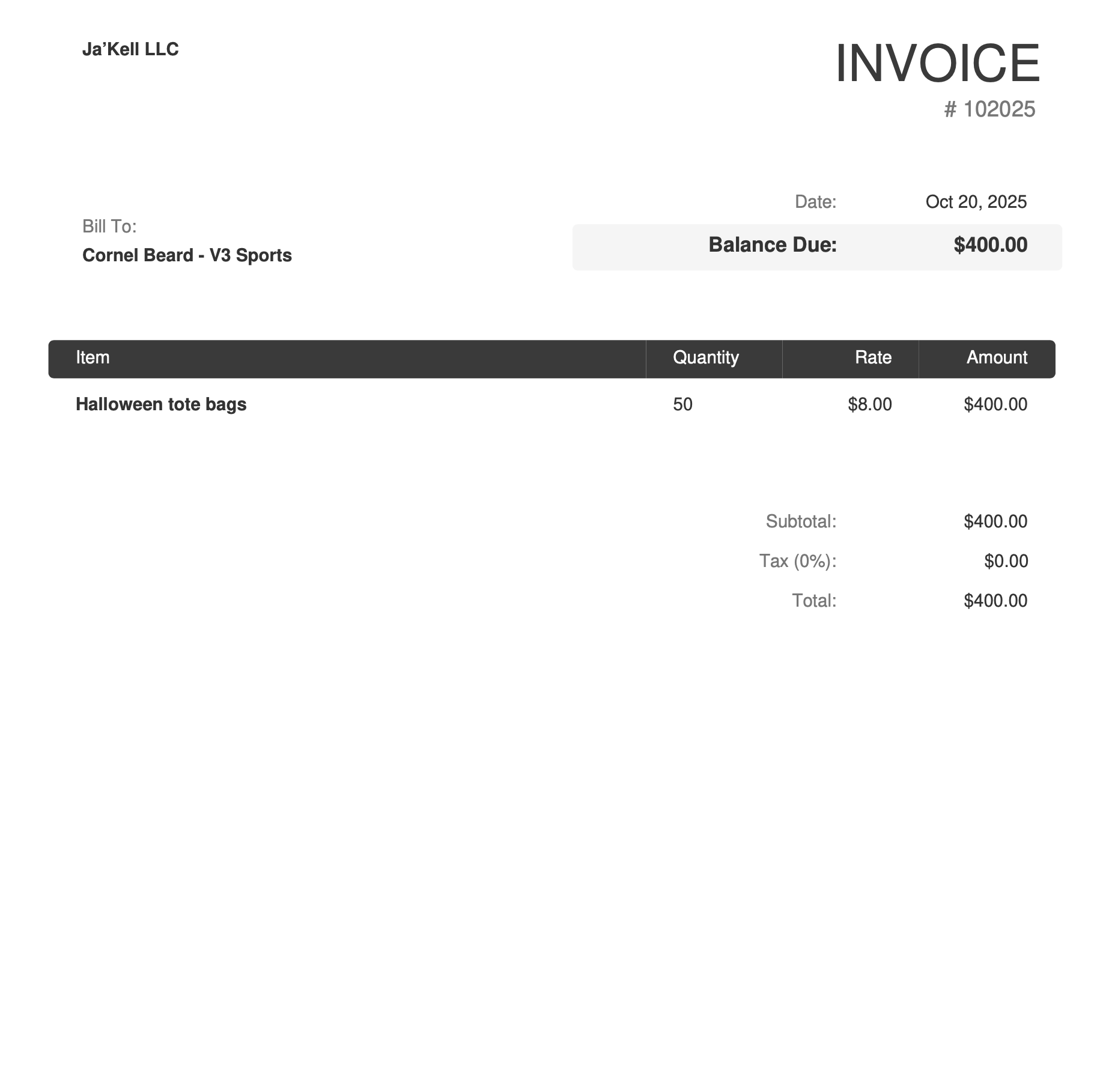 V3 Sports Invoice